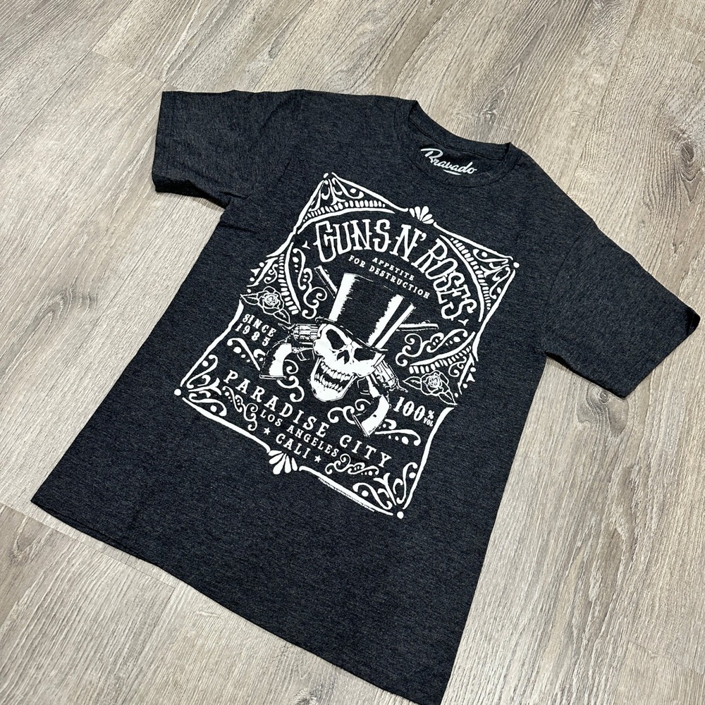 Bravado Guns N Roses Paradise City Skull T-Shirt Mens Small Charcoal Gray